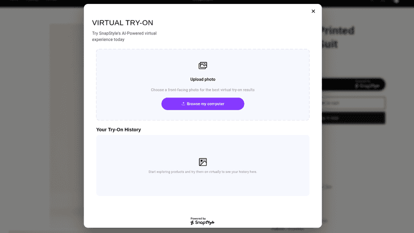 Virtual try-on upload photo modal - SnapStyle AI