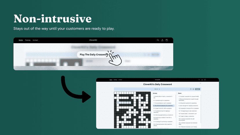 Non-intrusive design, puzzle stays hidden until customer clicks