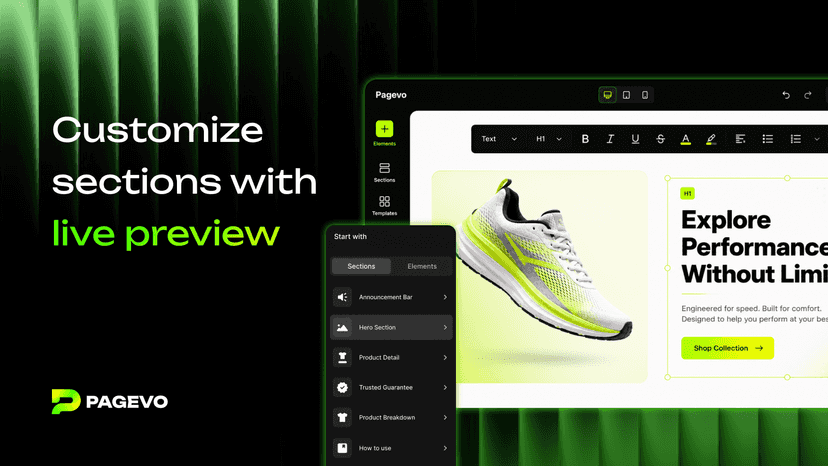 Customize sections with live preview
