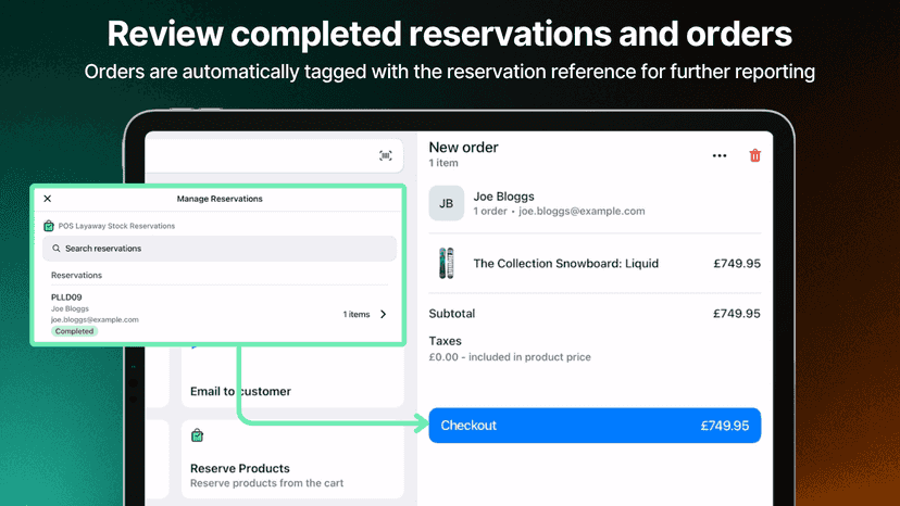 Review completed reservations and orders