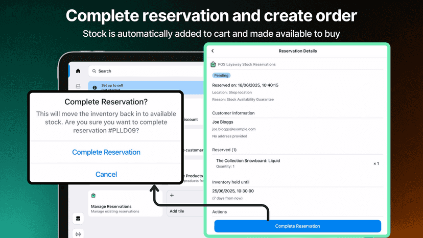 Complete stock reservation and create order