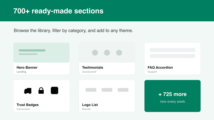 Browse 700+ ready-made theme sections in the catalog