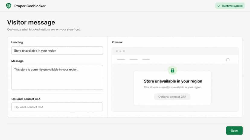 Visitor message editor with storefront preview.
