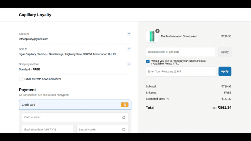 Checkout page redem point box