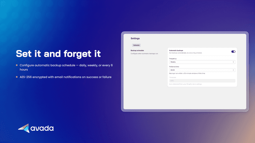 Backup history page showing completed backups with status, date
