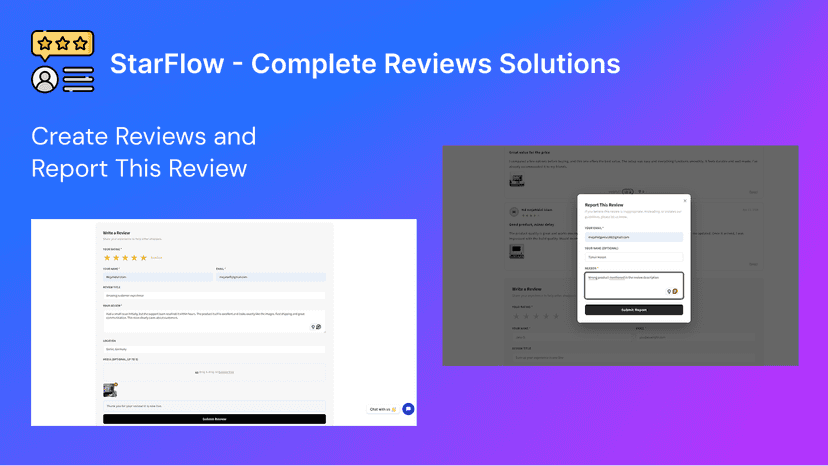 Product page with StarFlow review widget showing star ratings an