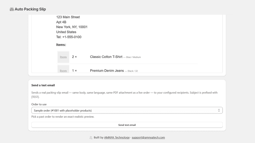 Auto Packing Slip Send Test Email
