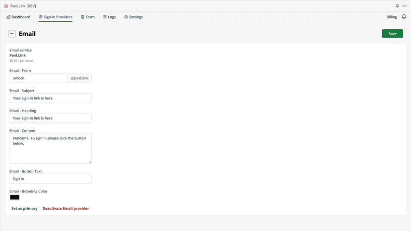 You can edit provider info for Email and SMS
