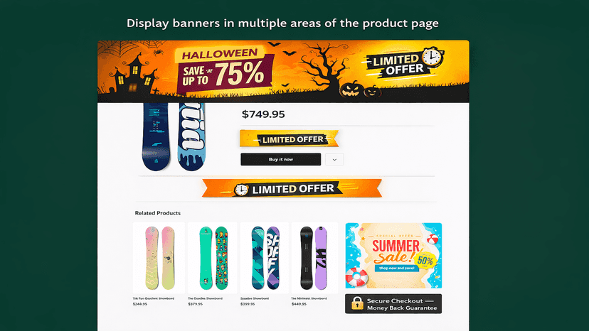 Product page showing multiple banners in different positions