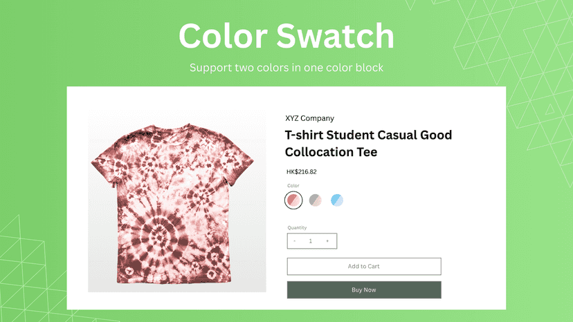 T-shirt product page with color swatch options