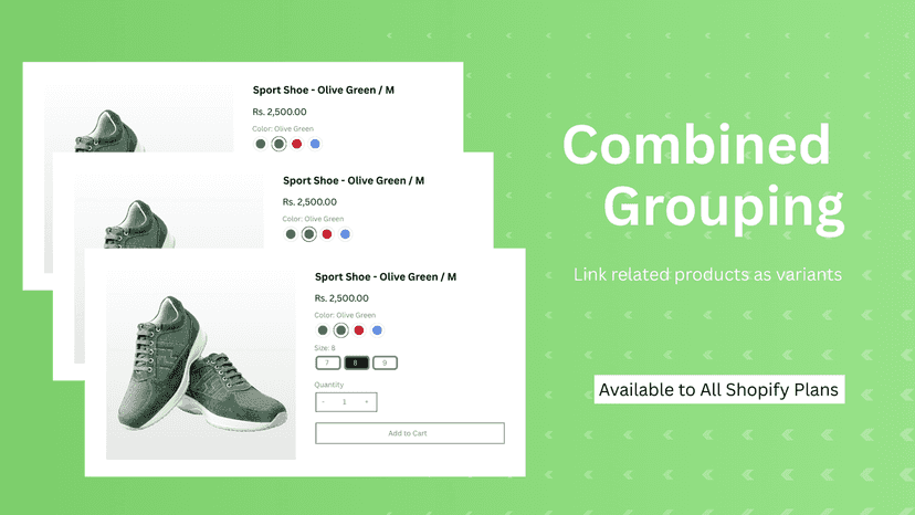 Linked product cards showing grouped variants