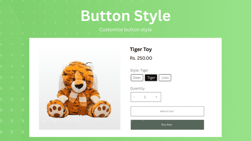 Product page with button style variant selection