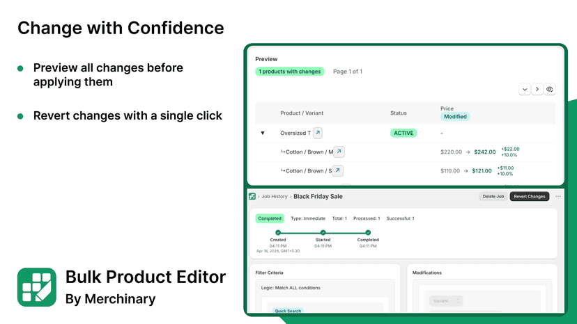Merchinary Bulk Product Editor Changes Preview