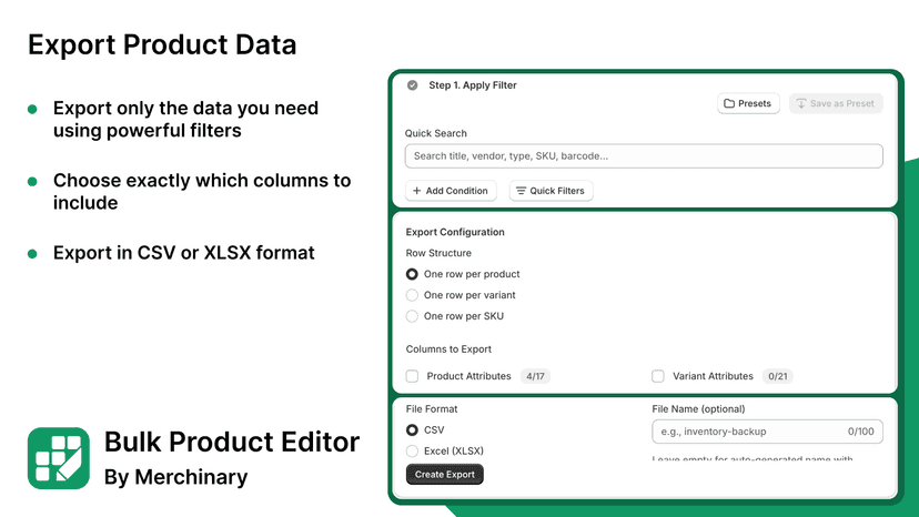 Merchinary Bulk Product Editor Export Data