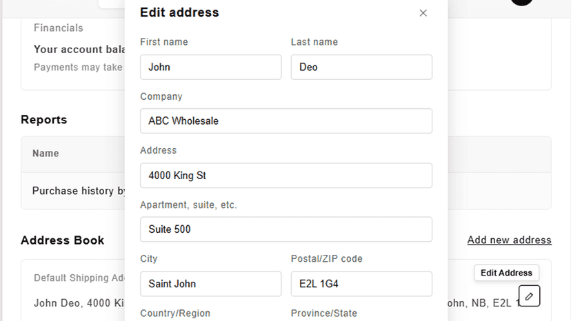 B2B cart drawer with company address management