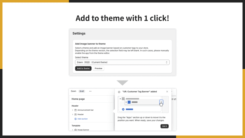 Add to theme with 1 click!