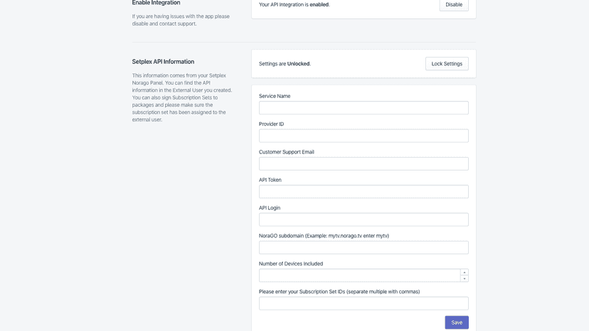 Settings & Configuration Page