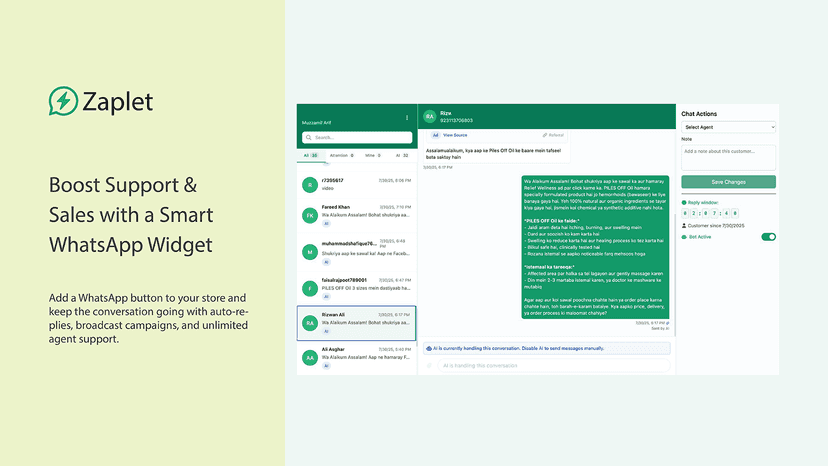 Boost support and sales with a smart WhatsApp widget.