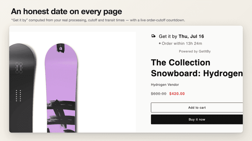 Get it by delivery-date badge on a product page