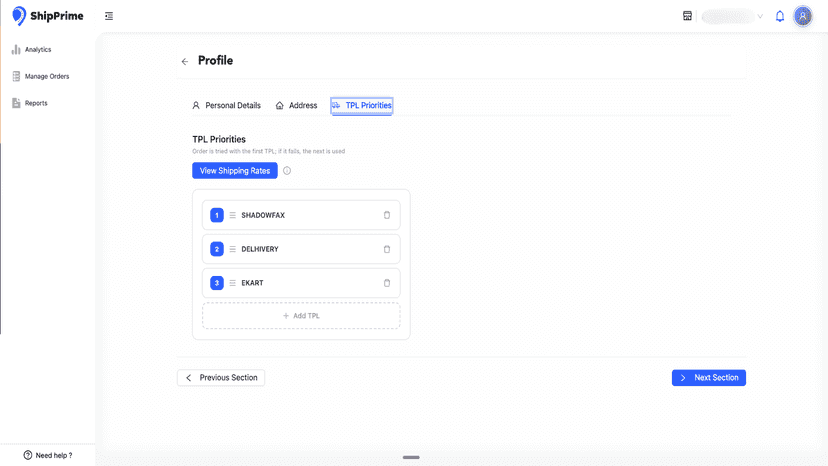 Courier Selection Page