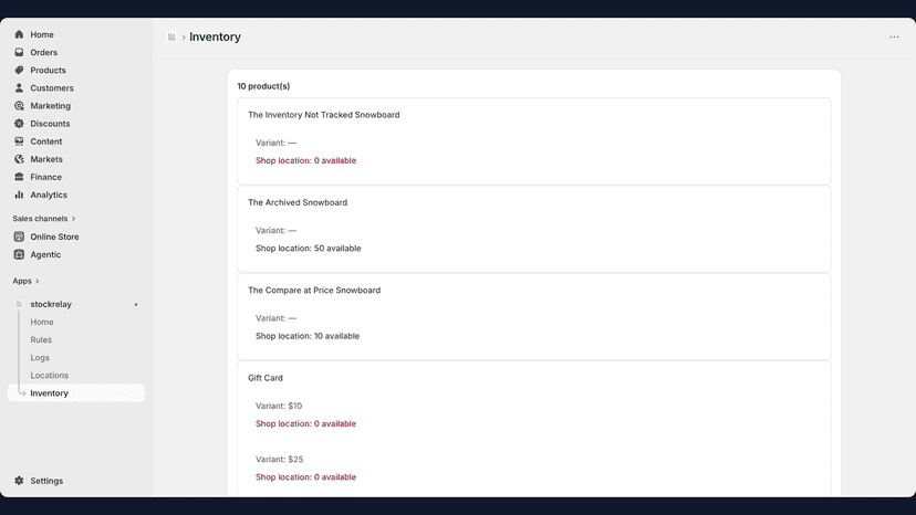 Inventory Management page
