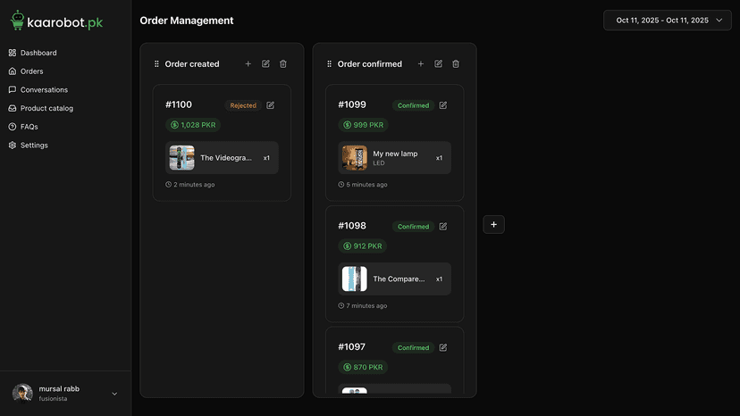 Order management dashboard