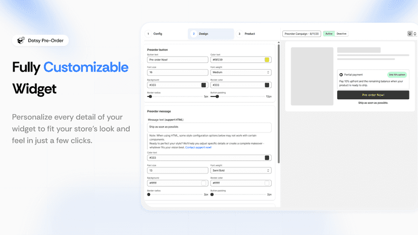 Fully customizable preorder widget for your store