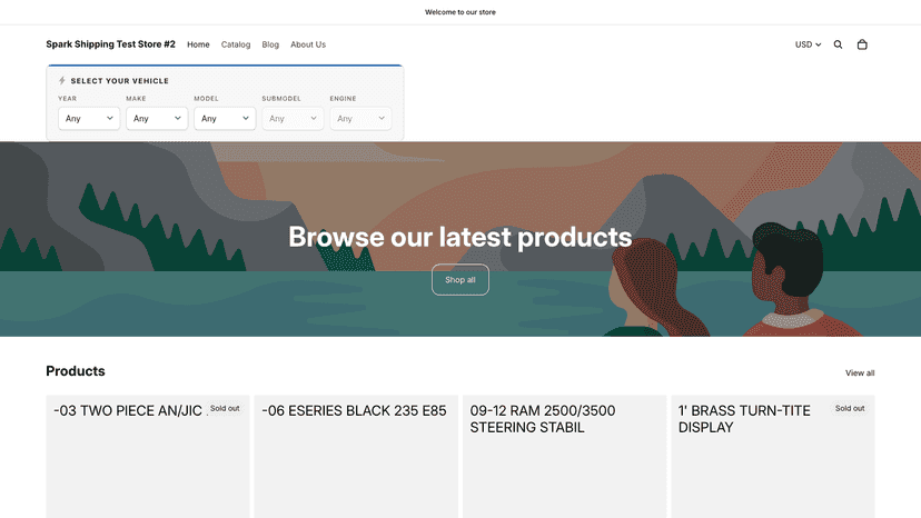Vehicle selector live in a storefront header