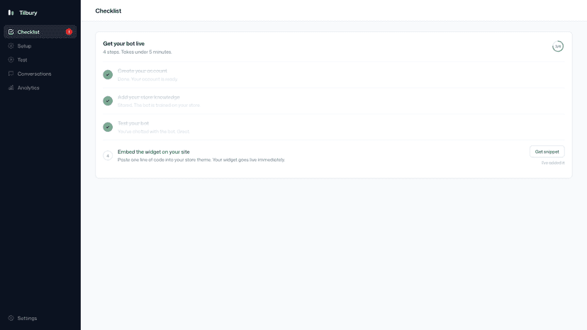 Go live in under 5 minutes with a guided checklist