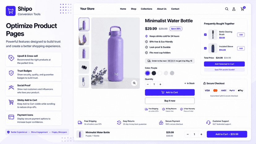 Shipo Conversion & AOV Tools product page optimization