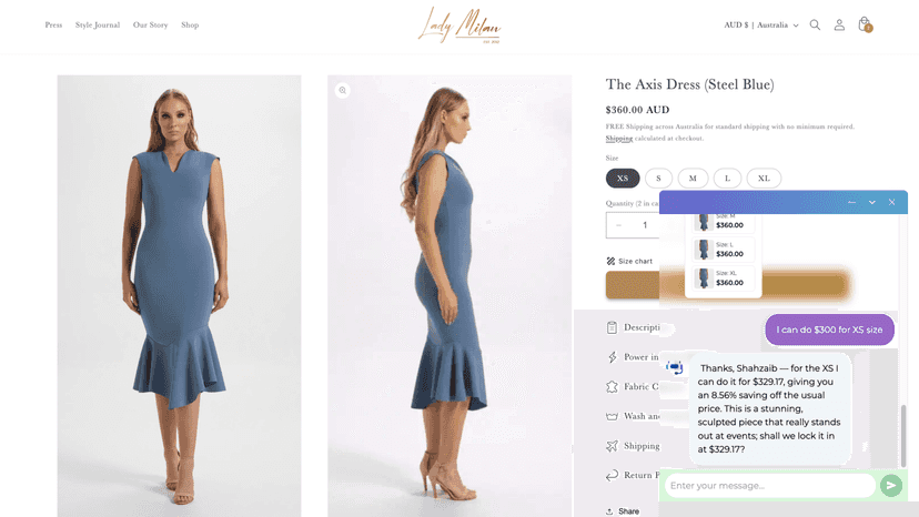 A chatbot assists users in negotiating product prices in a store
