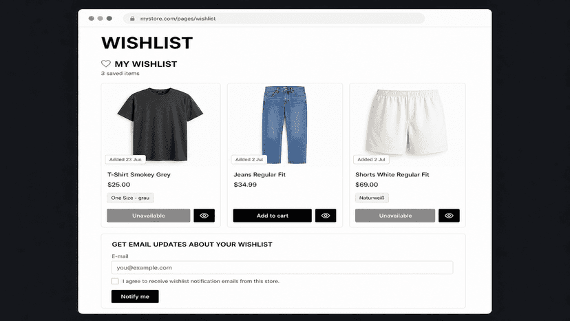 Shop wishlist page