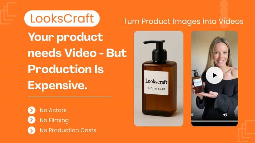 Landing page showing product cost comparison, video generation
