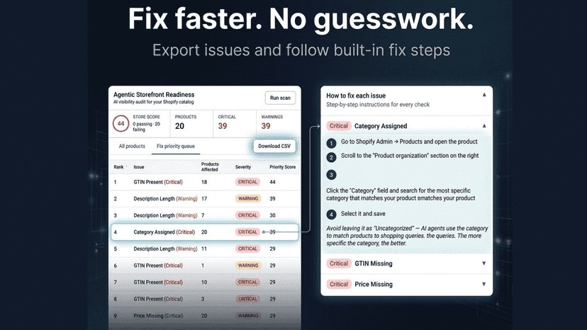 Export fixes and follow built-in issue resolution guides