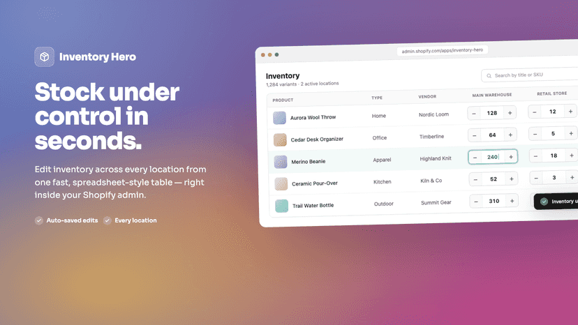 Edit inventory across multiple locations from one page.