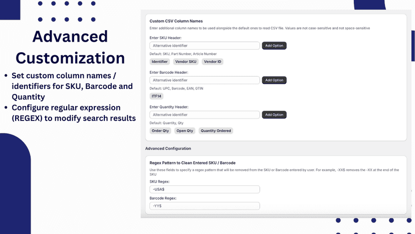advanced configuration available on the settings page