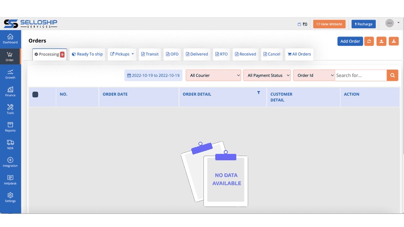Orders tab