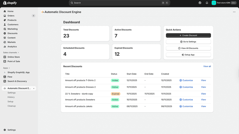 Dashboard page, you can see discount statistics