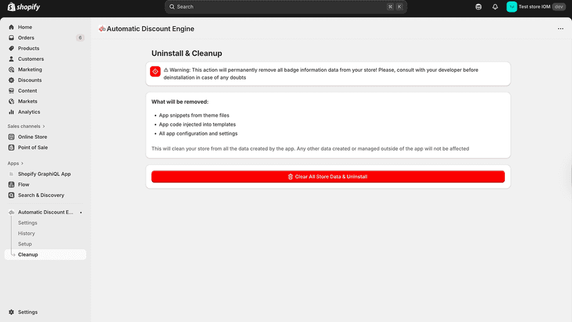 Cleanup page, when you want to remove app, please use this page