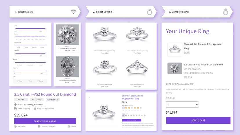 Ring Builder with lab-grown, mined, or colored diamonds and gems