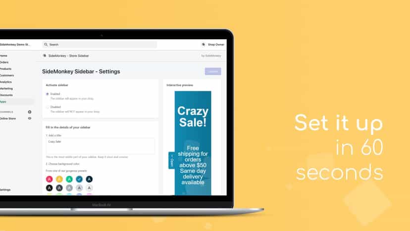SideMonkey Sidebar banner - Settings page