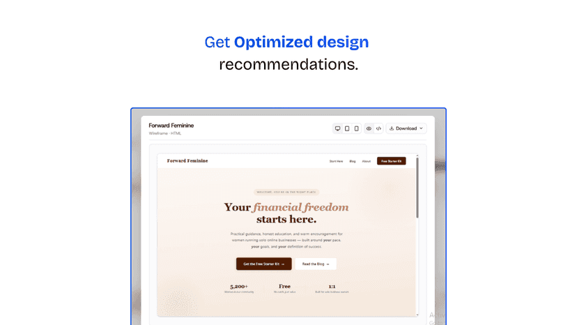 AI-generated wireframe with optimized design recommendations