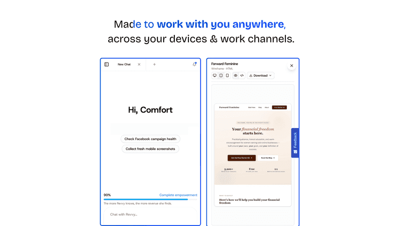 AI chat and wireframe working across devices and channels