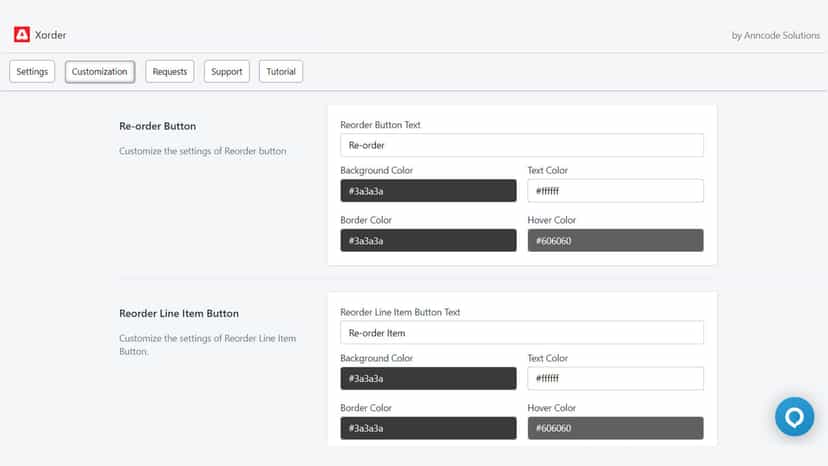 Customisation Page