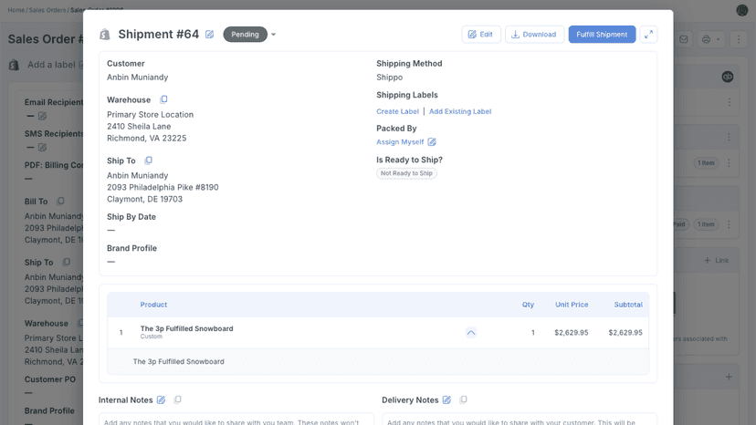 Screen for buying labels in YoPrint and fulfilling Shopify order