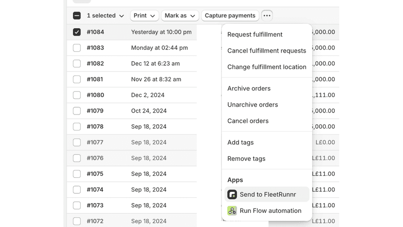 Send orders in one click