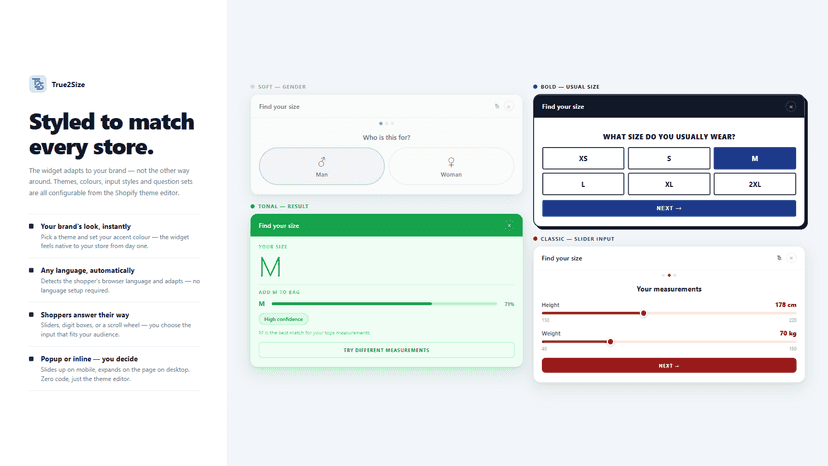 Four branded widget themes with custom accent colors