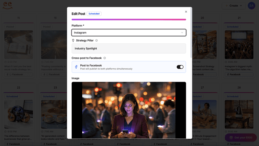 Image of the edit post dialog in Spreadcheer.
