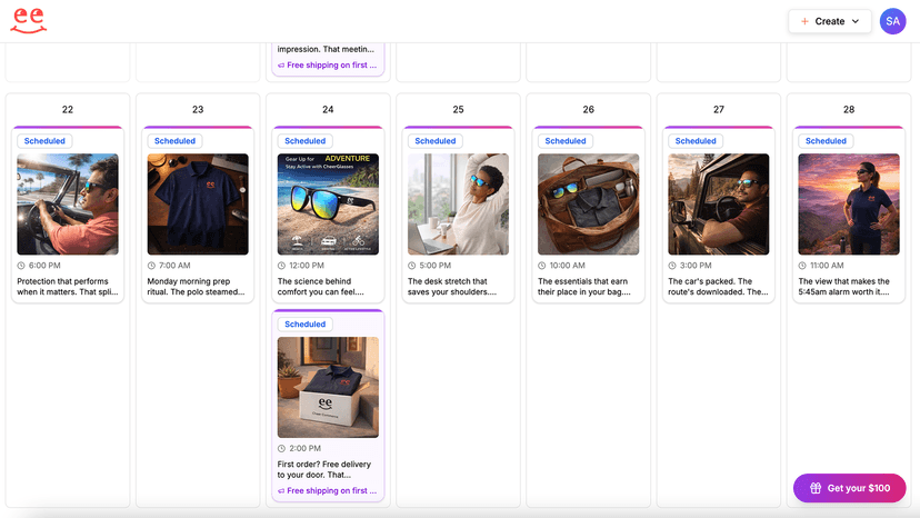 Image of the Spreadcheer calendar with posts every day.
