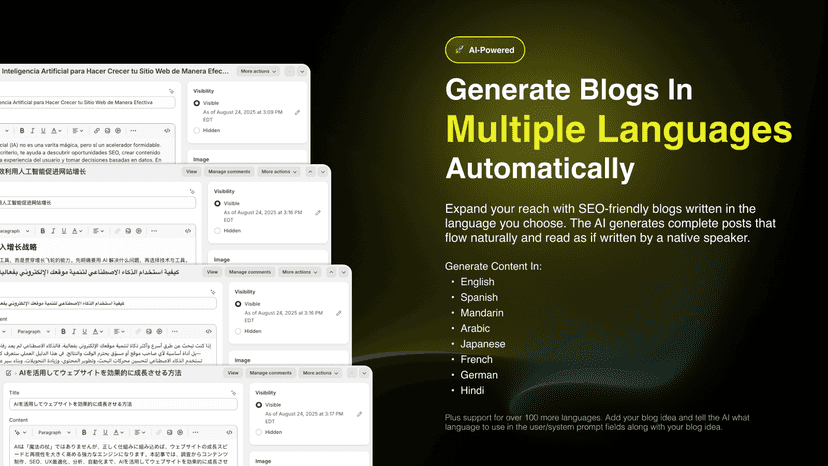 Showing multiple blogs written in different languages by the app